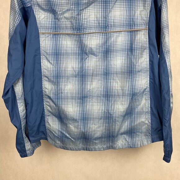 Saucony Windbreaker Jacket Womens Sz Small Vented Zip Front Blue Plaid Athletic - Picture 8 of 12